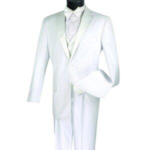 Mens 3pc Vested Tuxedo in White